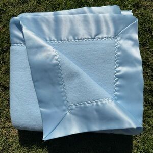 Vintage Chatham Satin Lined Blue Baby Blanket 100% Acrylic 40x45 NEW FLAW READ